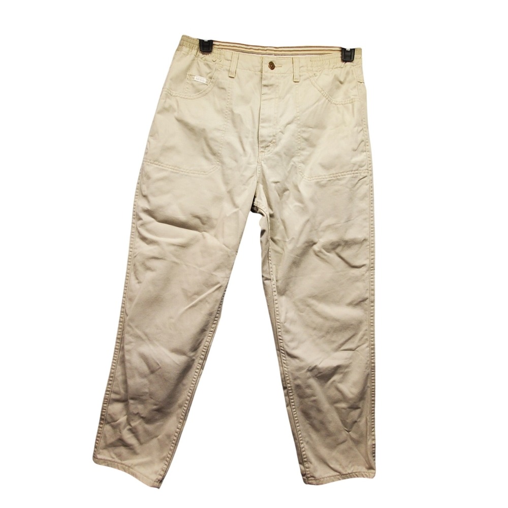 Vintage Lee High Waisted Tapered Cotton Pants Beige Womens 12P Elastic Waist